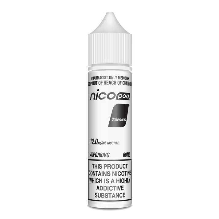 NICOPOD UNFLAVOURED FREEBASE 0, 3,   6, 9, 12, 18mg/ml (60ML BOTTLE)