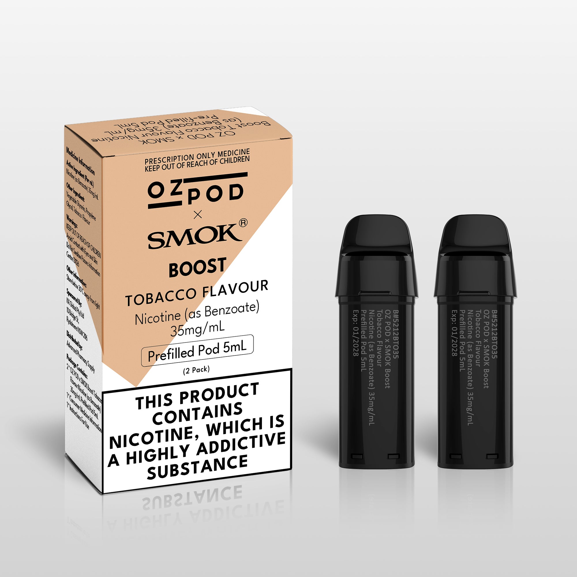 OZ POD x SMOK Boost Tobacco Flavour Nicotine Salt 10mg, 20mg, 35mg Prefilled Pod 5mL (2 Pack) (Copy)